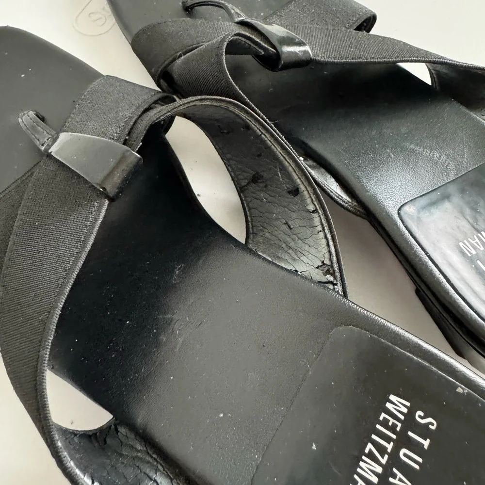 Stuart Weitzman Patent‎ Leather Elastic Wedge Sandals Size 7 W Box Ret $285